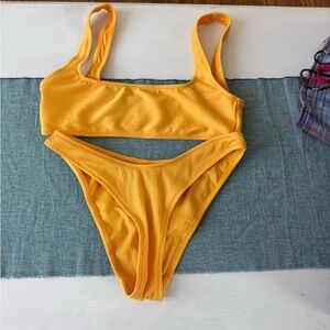 Topshop Yellow Ribbed Bikini Set